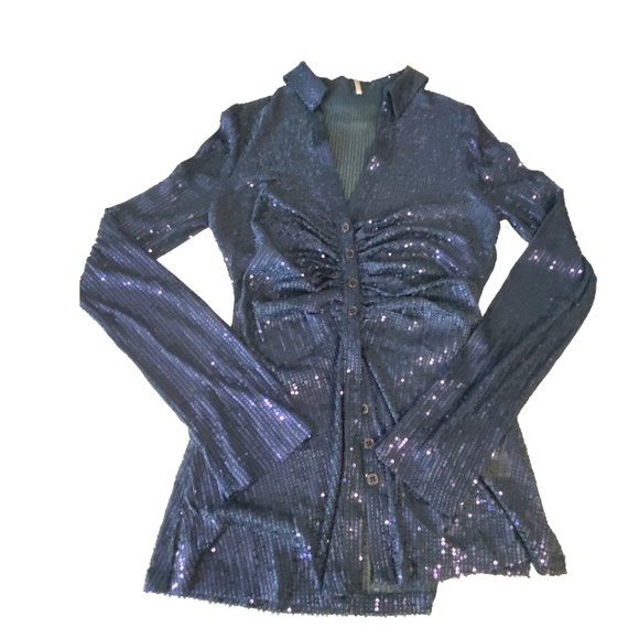Navy Sequin Top by "Free People" - Picture 5 of 6